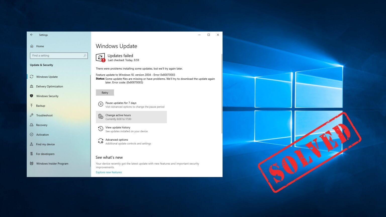 msecure update error windows 10