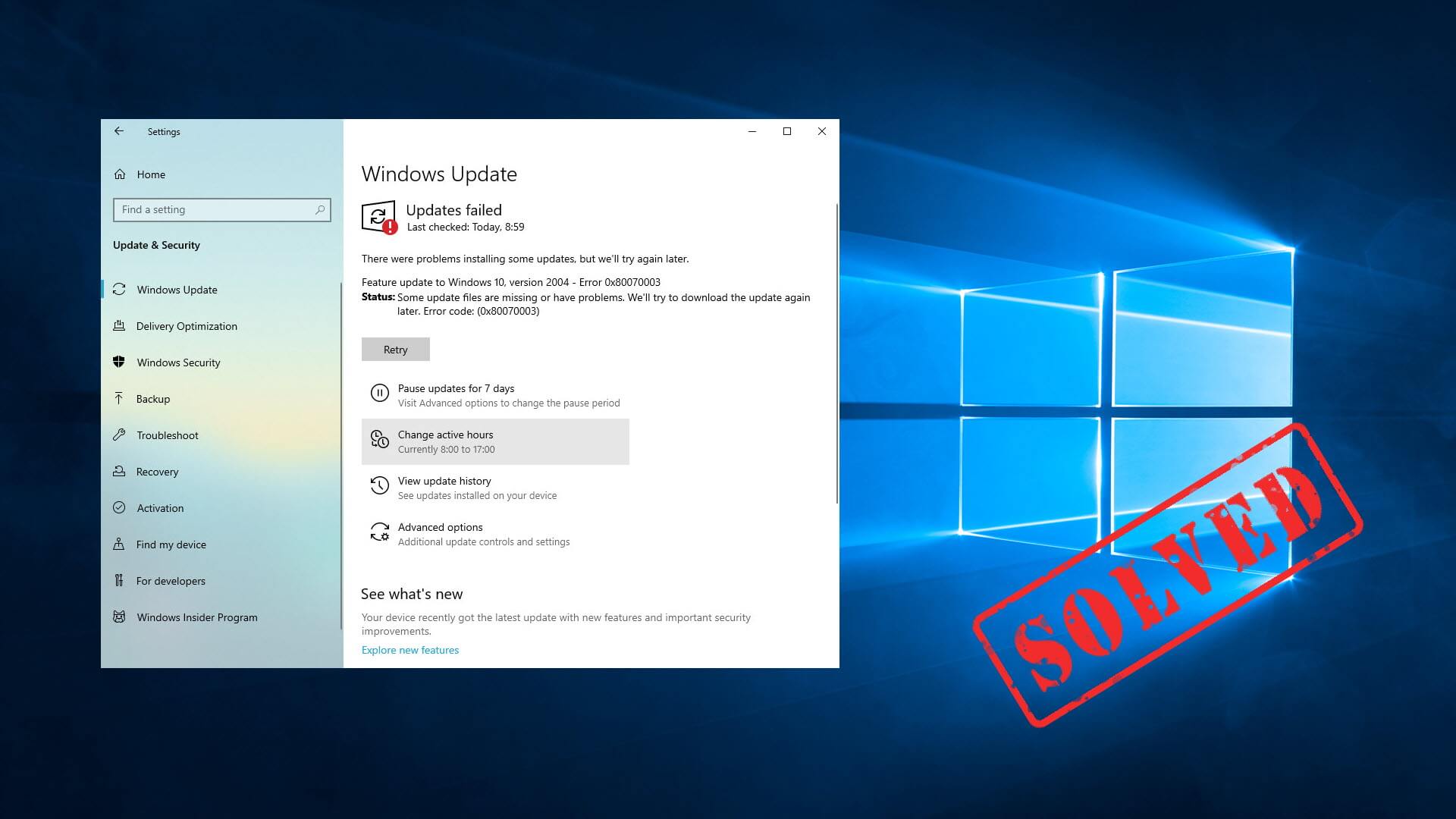 [SOLVED] Windows 10 update error 0x80070003 - TechZone Online