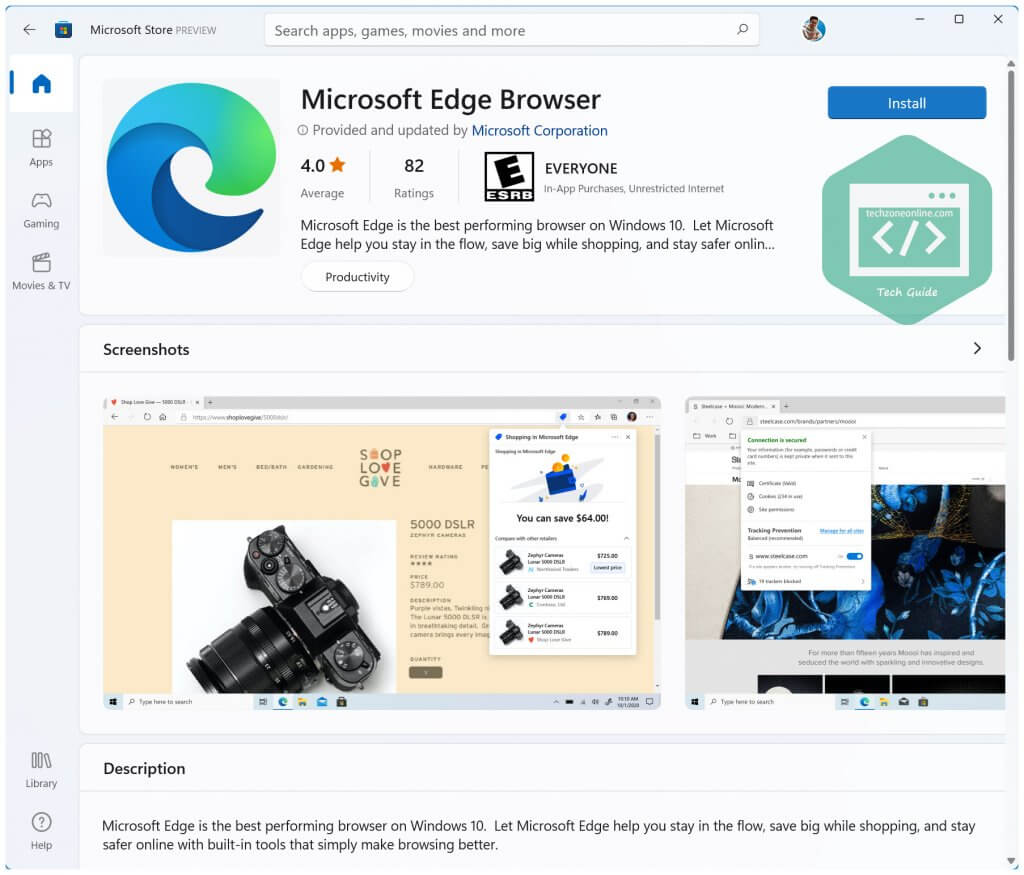 Microsoft Edge in Microsoft Store