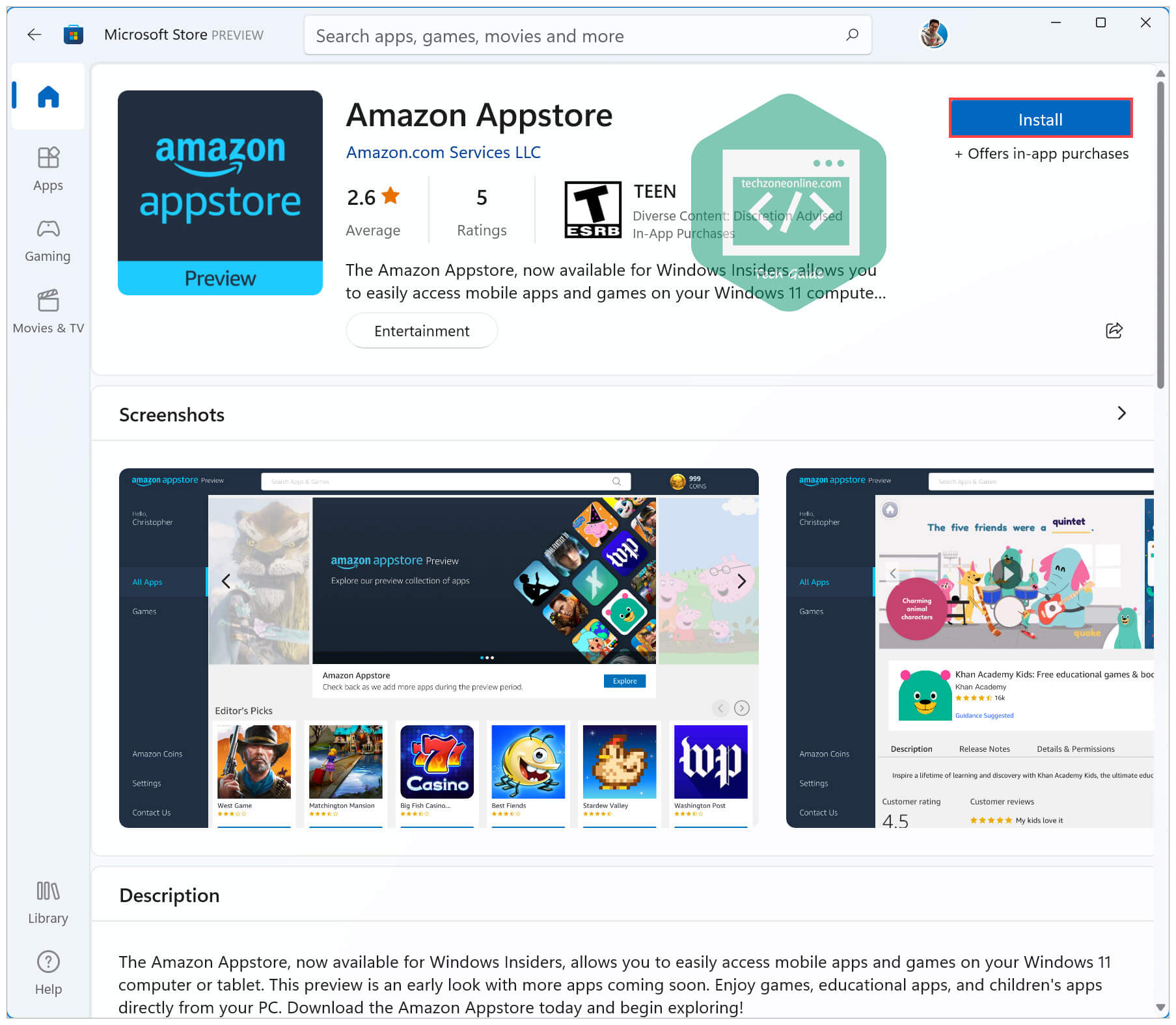 Amazon Appstore in Microsoft Store