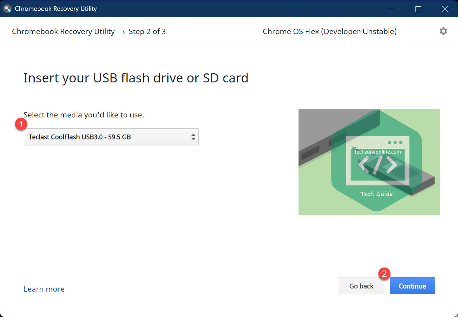 Insert your USB flash drive or SD card